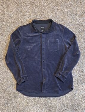 UNION Men's Navy Velour Ribbed Corduroy Button-Up Shirt Jacket